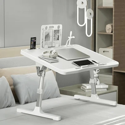 1入組可攜式折疊床邊桌，高度可調，可輕鬆當作學習桌、筆記本電腦桌使用