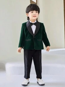 3 件套年轻男孩西装，夹克 + 裤子 + 领结，绅士装，秋冬 - 綠色 - 查看 3