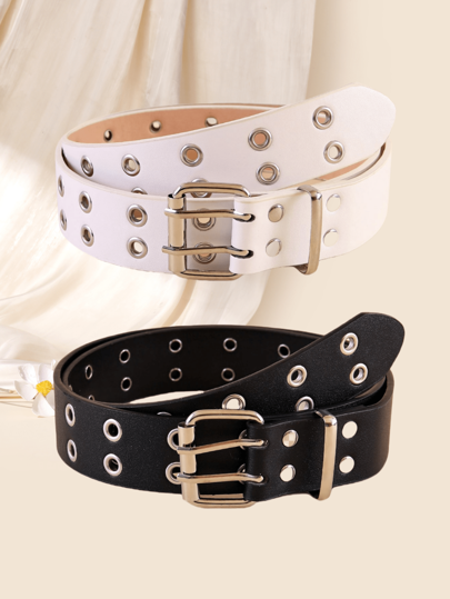 (2pcs/Pack) Women's Double-Prong Buckle Square Eyelets Retro Western Style Denim Belt Halloween Summer, School Fall, Autumn, Halloween