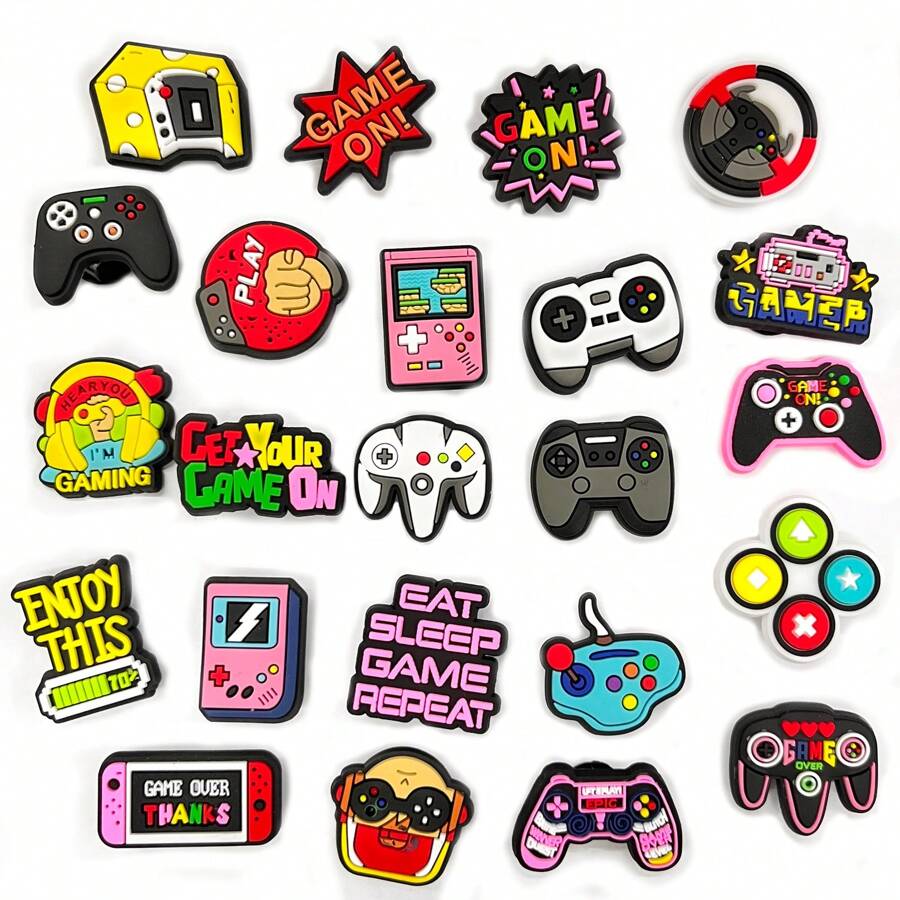 23 piezas de accesorios decorativos para zapatos de serie de juegos, hechos de material de PVC, accesorios de zapatos de dibujos animados, adecuados para zapatos de cueva, bolsas de playa, pulseras y muñequeras, fiestas temáticas de verano, escuela