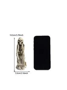 1pc Halloween Party Decor Skeleton Sitting On Gravestone Worried Figurine, Home Decoration
