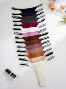 14 piezas Bragas adhesivas de nylon de estilo G-String elásticas y multicolores para niñas, cómodas, transpirables y sexys