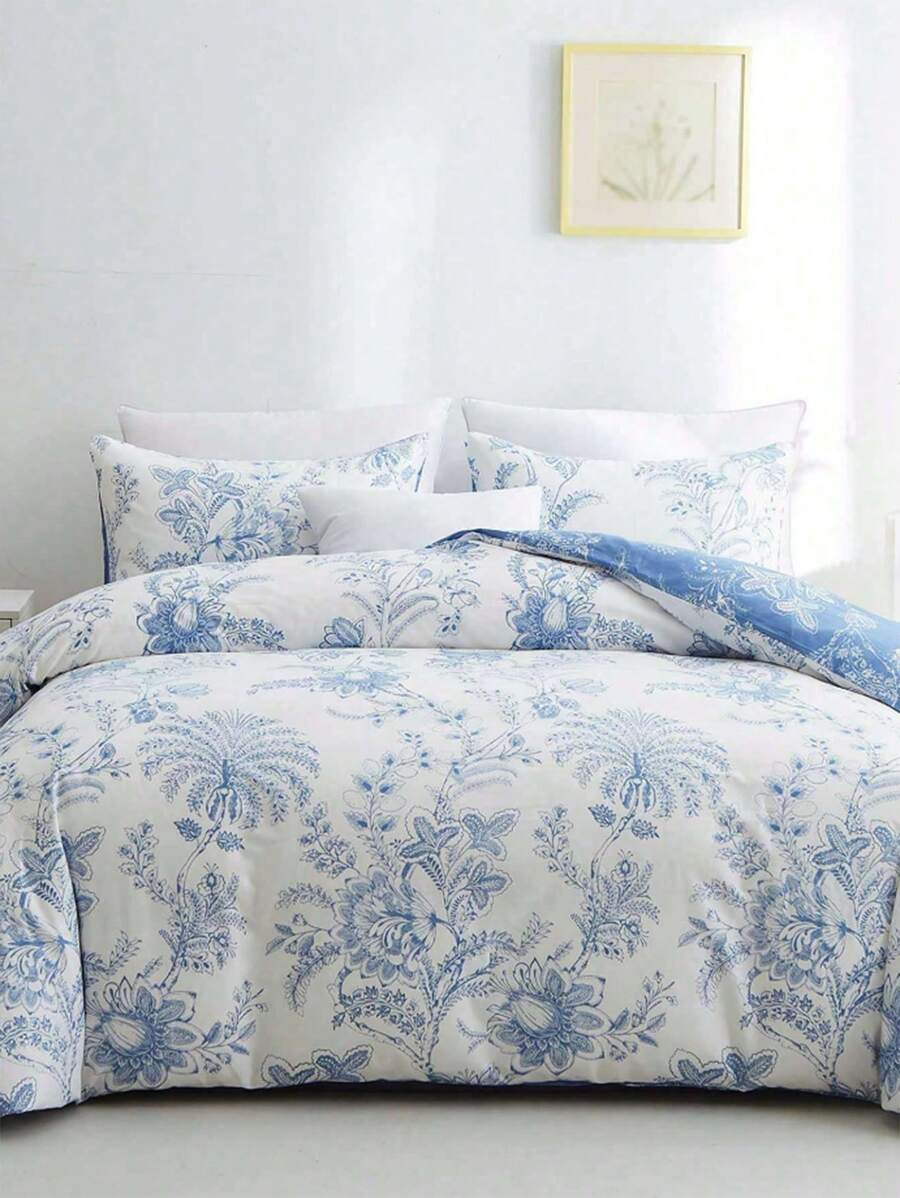 Flower Print Duvet Cover Set Without Filler - Multicolor - View 1