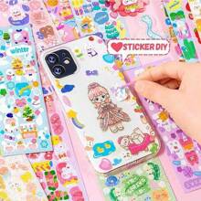200pcs Non-Repetitive DIY Stickers Set, Cute Korean Style Laser Goo Card Stickers For Girl's Journal And Scrapbooking - Multicolor - View 7