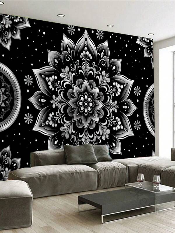 1 pieza Tapiz cuadrado de fibra de poliéster con estampado de mandala, decoración de pared moderna para sala de estar, dormitorio, bandera para habitación, decoración de habitación, tapiz, arte de pared, artículos para habitación, banderas para habitación, decoración del hogar, tapiz de pared