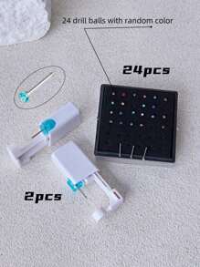 26 buc/1 set Kit de piercing la nas steril, pistol de unică folosință pentru dureri reduse, știft pentru nas încorporat cu culori roz/alb/negru/violet/albastru cer/roșu, 20G (24 bucăți asortate de știfturi pentru nas drepte cu mreană, cu pietre prețioase colorate aleatoriu), potrivite pentru Bărbați, femei și studenți pentru instrumente și accesorii de frumusețe pentru piercing