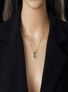 1set Gold-Plated Stainless Steel Hollow Flower Palm Turquoise Pendant Necklace And Earrings Jewelry Set - Multicolor - View 3