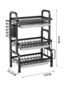 Escurridor de platos con 3 Niveles, con Escurridor para Mostrador, Escurridor de Cocina Multifuncional con Herramientas,con Soporte para Cuchillos, Cubiertos y Tablas de Cortar,navidad - Negro - Ver 9
