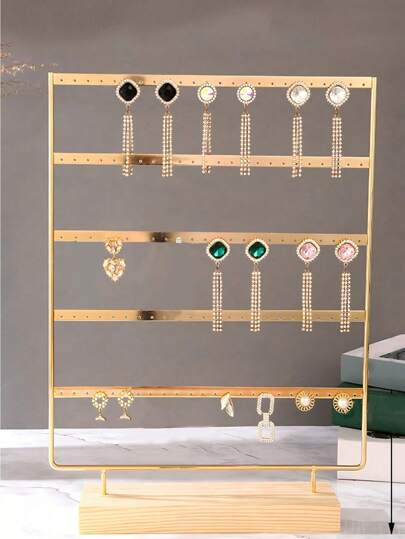 Soporte rústico para aretes de hierro con base de madera maciza - Soporte de exhibición organizador para aretes colgantes y de botón, aparador antiguo para aretes de hierro y madera - Tablero de exhibición elegante para accesorios de oreja, ornamentos, soporte artesanal de hierro y madera para aretes - Escaparate artesanal para pendientes colgantes y de botón