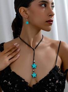 Bộ vòng cổ và hoa tai thiết kế hình trái tim dài và màu ngọc lam theo phong cách Bohemian cổ điển có thể điều chỉnh độ dài cho ngày lễ tình nhân, mẹ, mẹ, ngày của mẹ, quà tặng - Màu ngọc lam - Xem 7