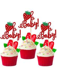 12pcs/Pack Strawberry Cake Decoration Toppers - Red - View 5