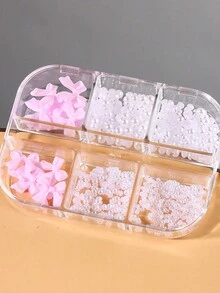 1 Box Of Cute Mini Bow 3D Cute Nail Decoration With White Pearl Nail Decoration Design DIY Pink Bow Resin Nail Accessories - Multicolor - View 4