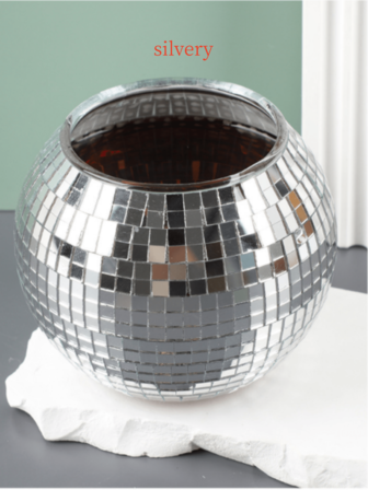 1pc Disco Party Flat Mirror Ball Shaped Flower Pot, Home Decoration, Glowing Planter For Household And Party Decor Best Gifts Birthday Graduation