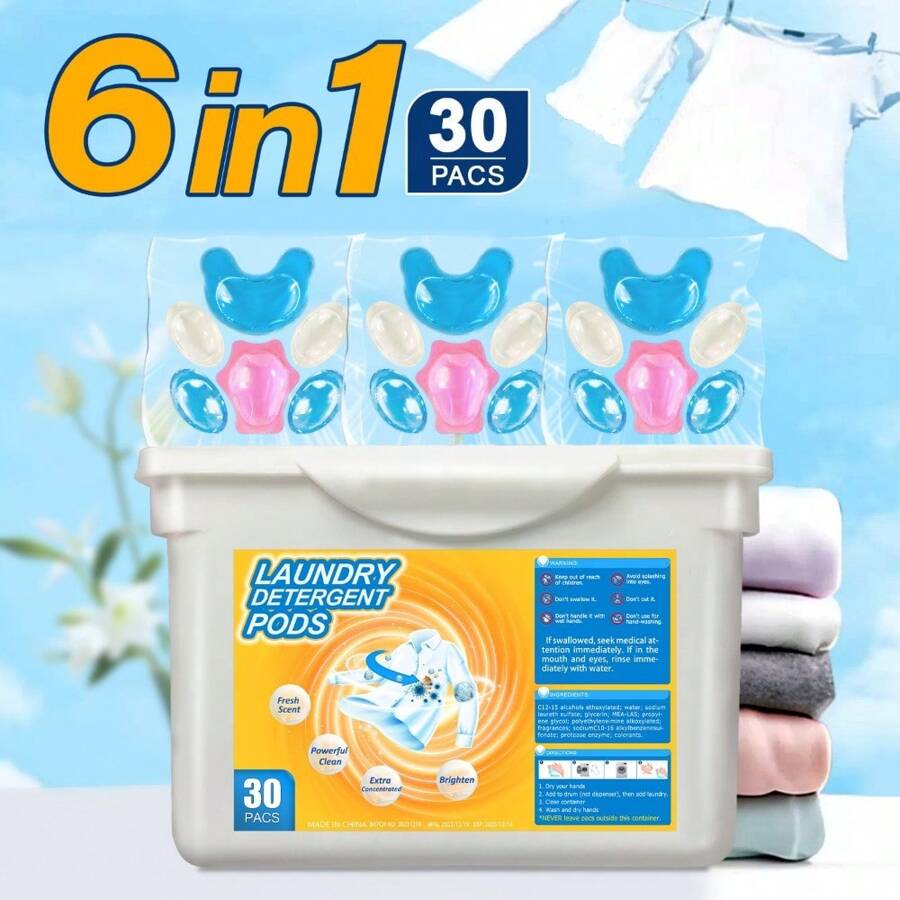 30pcs/Box Laundry Detergent,Bear 6IN1 Laundry Detergent Soap Pacs