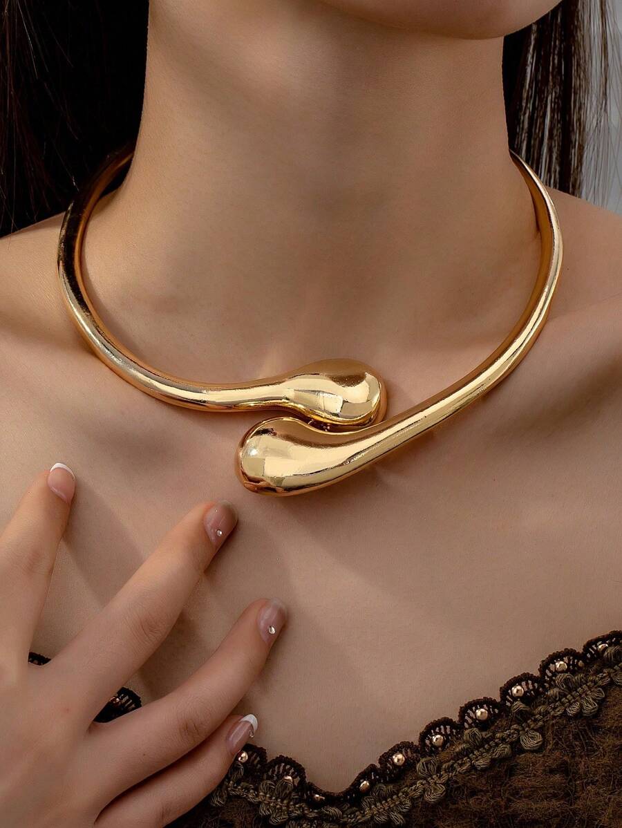 1pc Minimalist Metal Bracelet-Style Necklace, Women's Personalized Necklace - Gold - View 1