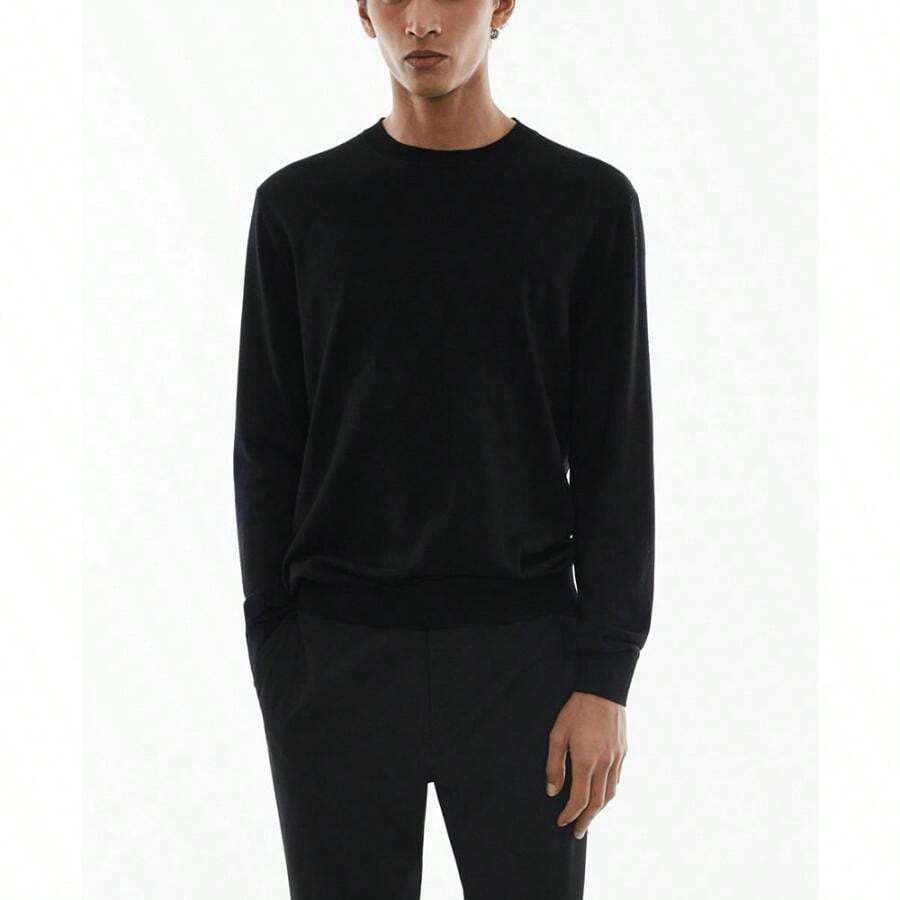 Mango Men's Merino Wool Washable Sweater - Black - View 1