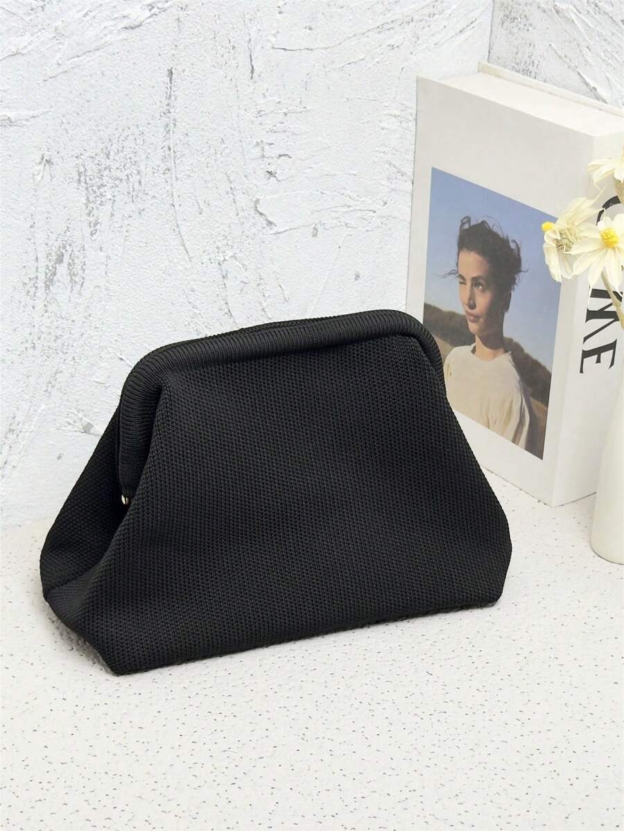 CALINNL Clutch Handbag Women Cosmetic Bag Geometric Stripe Crochet Makeup Pouch For Travel/Shopping, Perfectly Matching With Vacation Outfits Women - Black - View 1