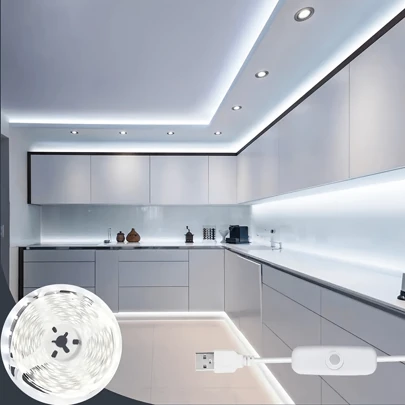 NBBUFF 3ft-50ft USB Button Switch Led Strip Light, 6500K White Light Suitable For Cupboard, Showroom Lighting, Mirror,Sewing Machine, Wardrobe, Staircase Night Lighting, Very Easy To Install