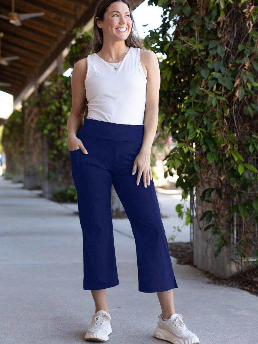 The Lydia Navy High Waisted Gaucho Pants - TALL AND CURVY - 藏蓝色 - 查看 1