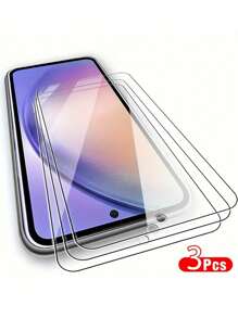 一套3片防刮超清钢化玻璃屏幕保护膜，兼容苹果 15/14/13/12/11/XR系列，兼容三星Galaxy A系列、M系列、S24、S23和FE型号 - 耐用、无气泡，完美贴合5G和4G设备 - 無色 - 查看 1