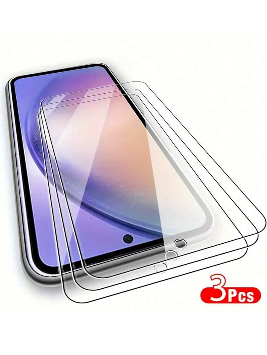 一套3片防刮超清钢化玻璃屏幕保护膜，兼容苹果 15/14/13/12/11/XR系列，兼容三星Galaxy A系列、M系列、S24、S23和FE型号 - 耐用、无气泡，完美贴合5G和4G设备 - 無色 - 查看 1