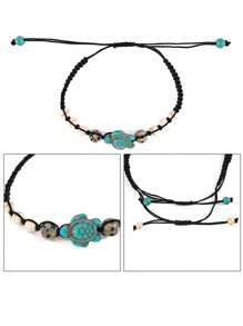 Vòng tay hình rùa mới, vòng tay dệt hạt cườm hình rùa phong cách Bohemian cổ điển màu ngọc lam. - Nhiều màu - Xem 3