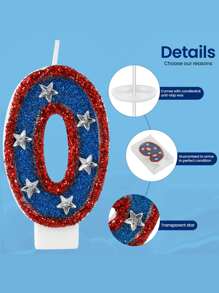 1pc Birthday Number Candle Red And Blue Sequin Number 0-9 Candle American Flag Perfect For Independence Day And Element Party Supplies Cake Decorations,Christmas