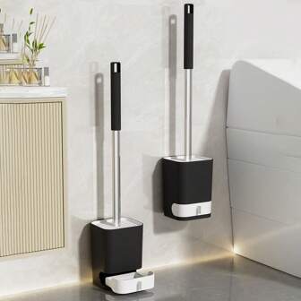 1 pieza Cepillo de inodoro de plástico con mango largo y base drenante. Cepillo de limpieza de inodoro montado en la pared sin perforación. Adecuado para decoración de baño y otoño