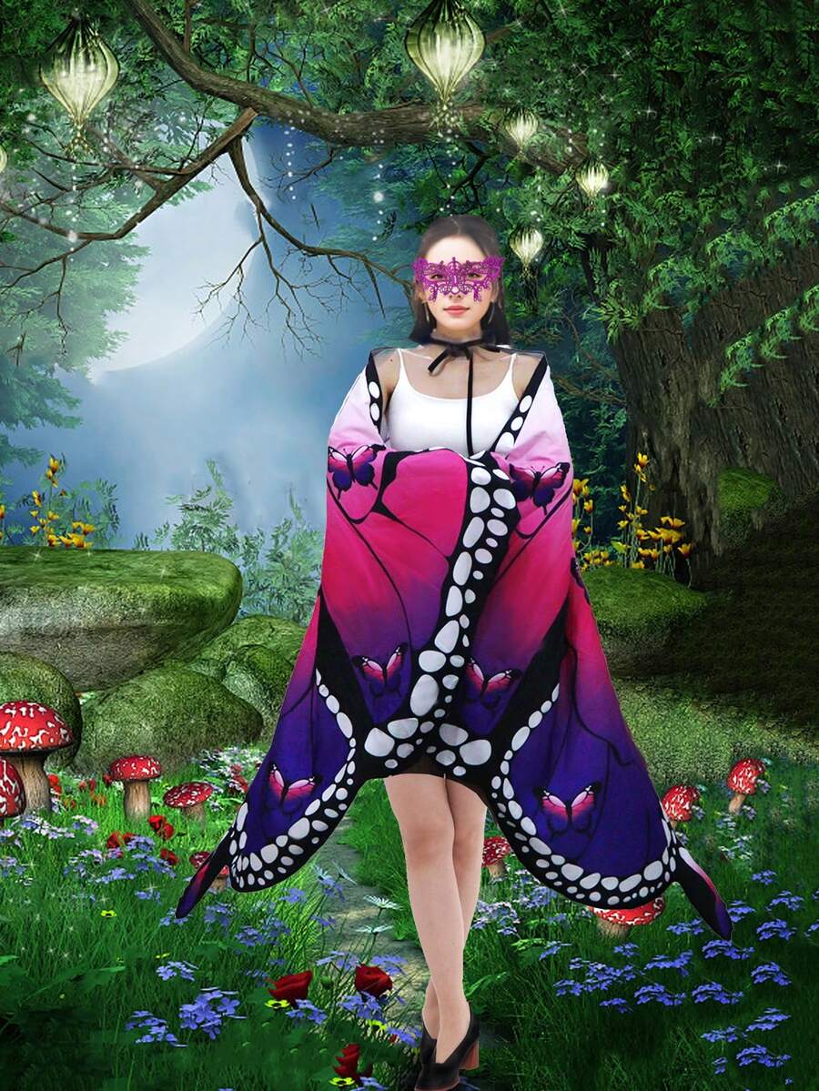 Exquisite And Charming Purple Butterfly Wing Cape, Sexy Purple Lace