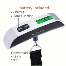 1pc Portable Luggage Scale With Battery, High Precision Travel Digital Hanging Scales With Hook Or With Webbing Belt, LCD Display 50kg 110lbs Electronic Fishing Weighs Weight Balance Tool, 50kg/10g Digital Luggage Scale Electronic Portable Suitcase Travel Weighs With Backlight Electronic Travel Hanging Scales Airplane Webbing Scales