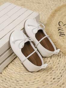 1pair Girls' Bowknot Soft Bottom Simple Cute Princess Style Flats, Suitable For Students & School Wear, Spring Summer - White - View 6