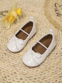 1pair Girls' Bowknot Soft Bottom Simple Cute Princess Style Flats, Suitable For Students & School Wear, Spring Summer - White - View 2