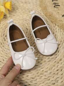1pair Girls' Bowknot Soft Bottom Simple Cute Princess Style Flats, Suitable For Students & School Wear, Spring Summer - White - View 4
