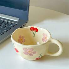 花杯情侣杯陶瓷水杯办公室咖啡杯女士杯子WY9195 - 彩色 - 查看 6