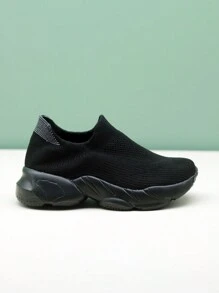 兒童黑色/灰色針織懶人運動休閒鞋，輕便舒適