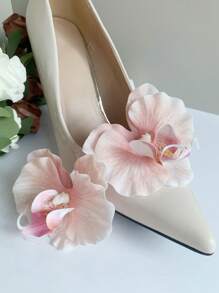 2pcs Removable DIY Shoe Accessories, Fashion Elegant Iris Flower Decor For Shoes, Bags, Phones, High Heels, Sandals, Flats, Bridal Shoes, Date Shoes, Travel Shoes, Party Shoes - Baby Pink - View 5