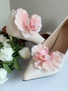 2pcs Removable DIY Shoe Accessories, Fashion Elegant Iris Flower Decor For Shoes, Bags, Phones, High Heels, Sandals, Flats, Bridal Shoes, Date Shoes, Travel Shoes, Party Shoes - Baby Pink - View 6