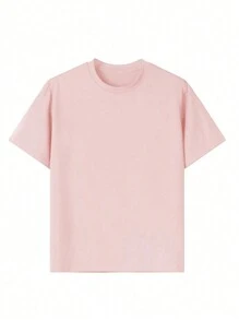 Tween Girl 1pc Casual Printed Crew Neck Pullover Short Sleeve T-Shirt, Summer, Student Youth Clothing, Oversized Tee - 粉色 - 查看 3