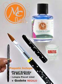 Paquete Pincel Black Rock #8 MCnails + Limpia Pincel + Godete de Regalo MCnails - Negro - Ver 2
