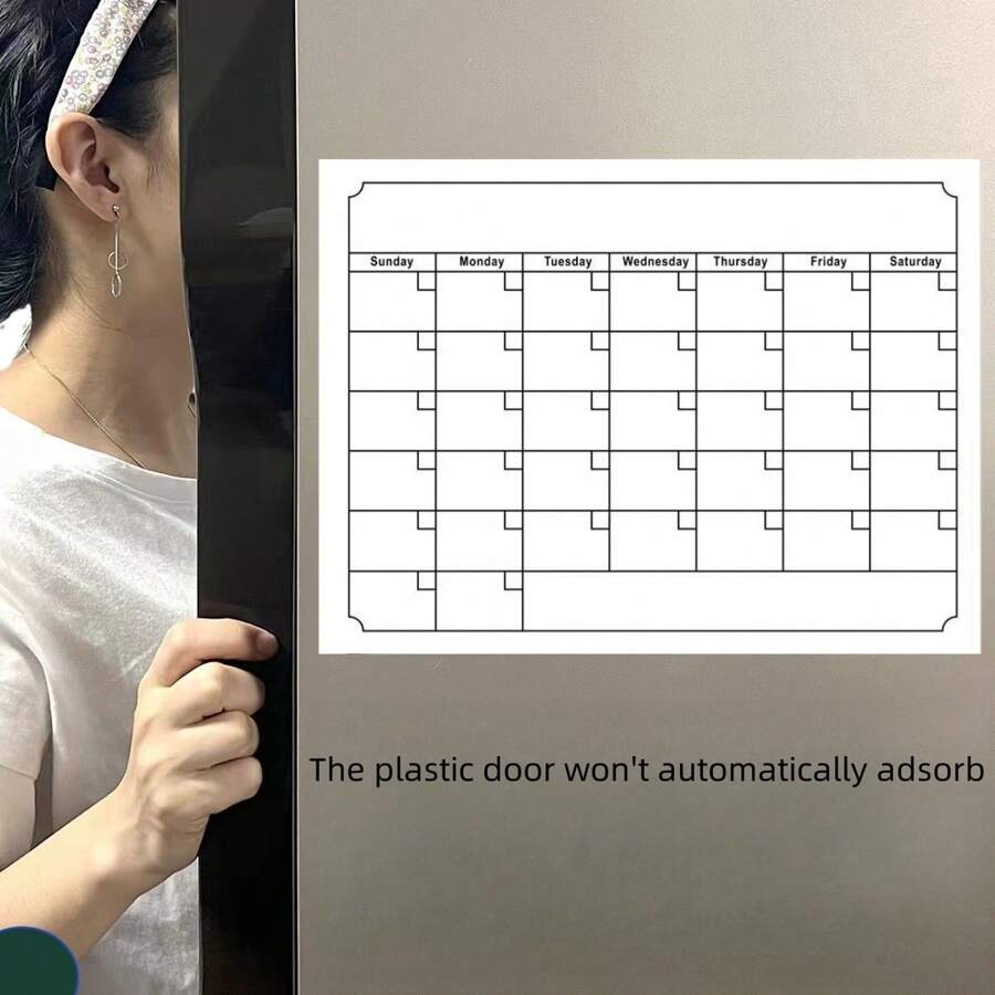 1pc Magnetic Fridge Calendar Whiteboard, Dry Erase Monthly Calendar And Weekly Whiteboard For Refrigerator Monthly Planning, Erasable Fridge Memo Board - White - View 1