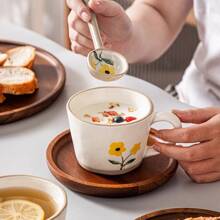 Taza de café de cerámica japonesa pintada a mano de 11 onzas - Diseño floral bohemio - Apta para agua, bebidas y cereales - Taza de café encantadora para uso en el hogar u oficina, de vuelta a la escuela