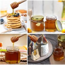60/50/30/20/10/2Sets, 1.5 Oz Hexagon Mini Glass Honey Jars, Honey Jars With Wood Dipper, Golden Lids, Bee Pendants And Jutes, Perfect For Baby Shower, Wedding Favors, Party Favors - Multicolor - View 4