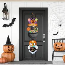 Decoración de Halloween- Adornos de puerta, guirnalda de Halloween para colgar en el hogar o jardín al aire libre con motivos de esqueletos y calabazas para suministros de decoración de Halloween para fiesta - Multicolor - Ver 12