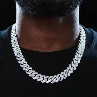 1pc Men's Fashionable Rhinestone Rhinestone Rhombic Hip Hop Chain Necklace