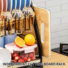 1入組帶排水盤和餐具架的2層碗碟瀝水架，多功能防鏽廚房器具收納架，可存放砧板、刀具、叉匙、杯子和廚房工具收納盒，節省檯面空間，可拆卸廚房配件