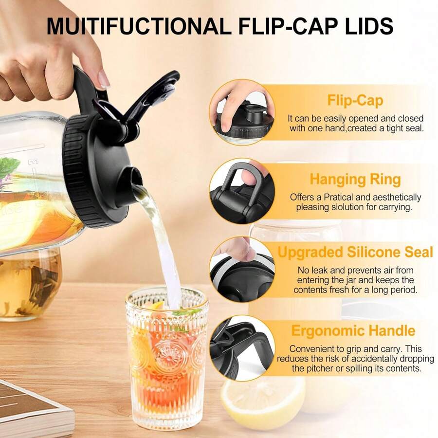 Glass Pitcher With Lid 2 Quart Wide Mouth Mason Jar Pitcher, 64OZ