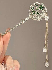 1入古風風格竹蘭花流蘇合金髮夾，優雅典雅的後頭板髮飾，適用於女性日常居家、約會、旅行、聚會和派對，假期禮物。 - 彩色 - 查看 5