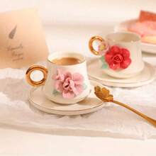 手工陶瓷花咖啡杯，适合下午茶，土耳其咖啡，浓缩咖啡 - 咖啡杯碟套装 - 其他 - 查看 3