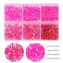 2,700pcs/Box 2mm/3mm/4mm Flat Bottom Resin Rhinestones In 6 Compartments, Handmade DIY Resin Crafts Accessories For Clothes, Shoes, Decorations