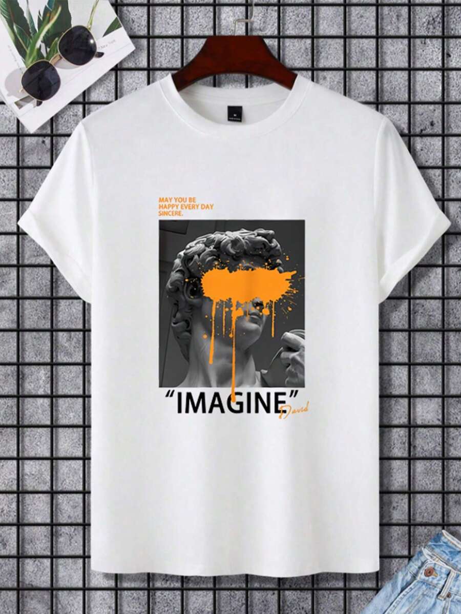 Playeras casuales de hombre Camiseta de manga corta de verano para hombre con diseño de personaje impreso y hombros caídos, estilo casual y sobredimensionado - Blanco - Ver 1